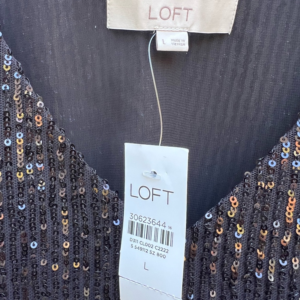 LOFT ANN TAYLOR Sequin Sleeveless V-Neck Top Women’s Large NWT NEW - Picture 5 of 8